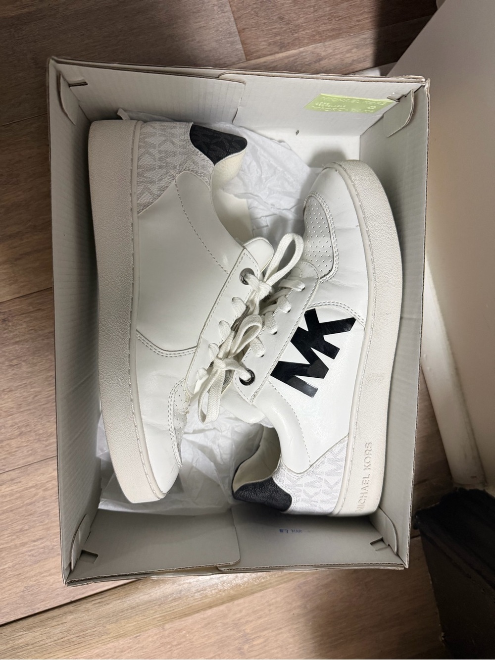 Michael Kors White Leather Sneakers with Black MK Accent